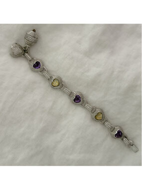Judith Ripka 925 Amethyst Gold Fleck Quartz Heart Bracelet Diamonique Sterling